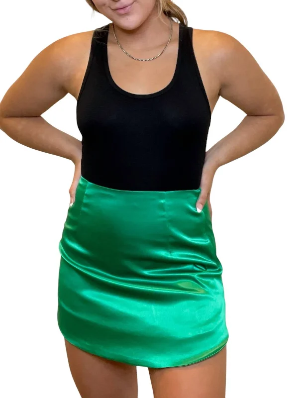 Wish Me Luck Satin Mini Skirt In Green European
