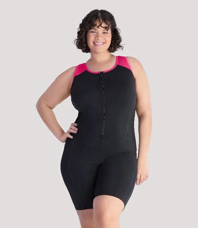 QuikEnergy Racerback Zip Front Aquatard Lotus Pink Black Sleek Women's Metallic