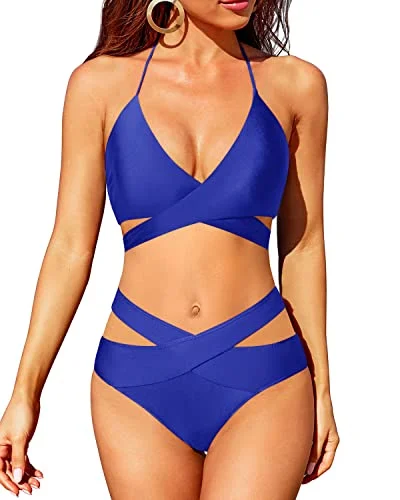 High Leg Bikini Set High Waisted Bikini Push Up Criss Cross Bathing Suit-Royal Blue Sharp Women's Italian High Leg Bikini Set High Waisted Bikini Push Up Criss Cross Bathing Suit-Royal Blue Sharp Women's Italian