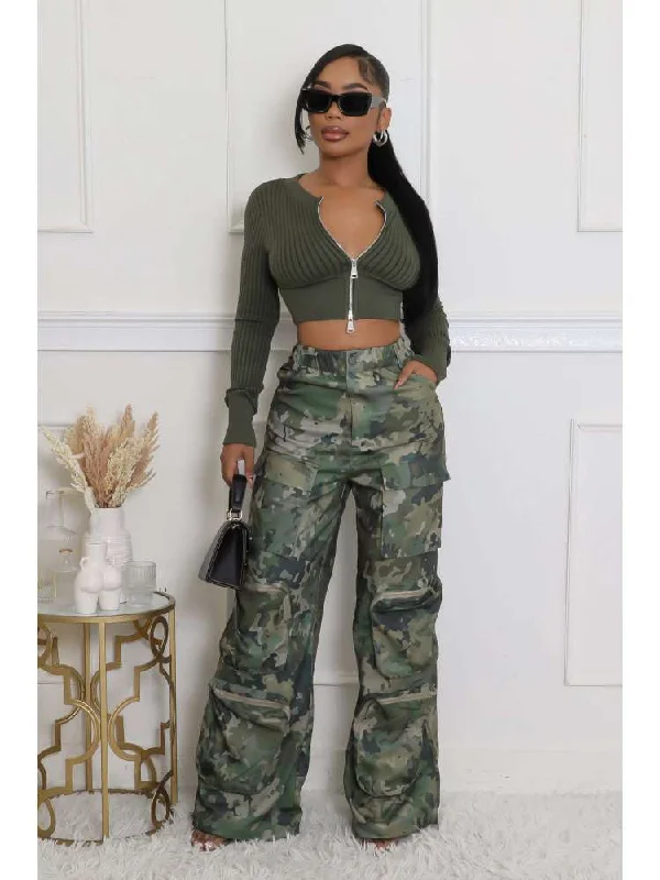 Camouflage Multi Pocket Cargo Pants Athletic Women's High - 