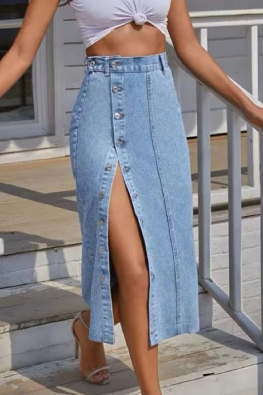 Buttoned Split Denim Skirt Earthy Women's Hemp - based