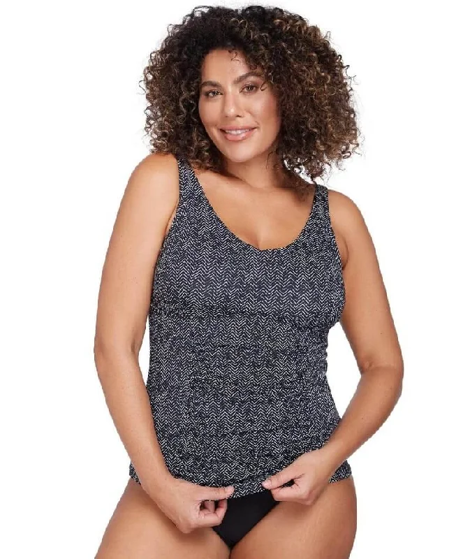 Artesands Zig Zag Raphael E-F Cup Underwire Tankini Top - Black Compression