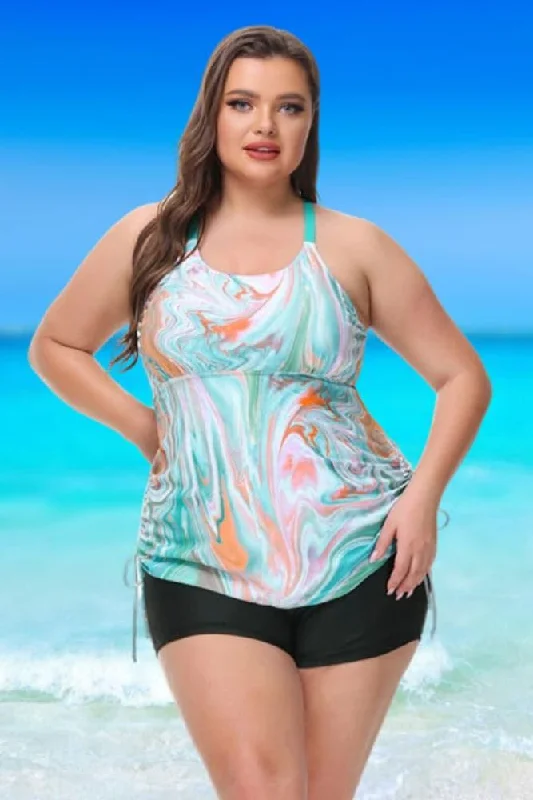 Blue Paisley Padded High Waist Tankini Set Streetwear Style for 