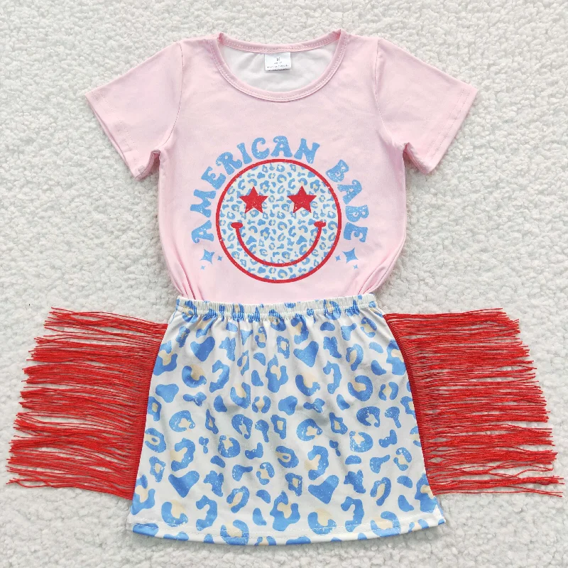 smile face tops tassel skirts sets GSD0339 Refined Women's Hand - crafted