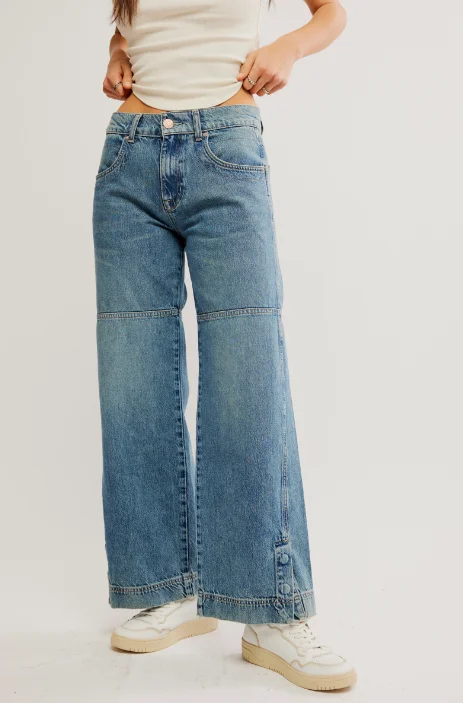 Free People Benji Relaxed Wide-Leg Jeans Classic Women's Tweed