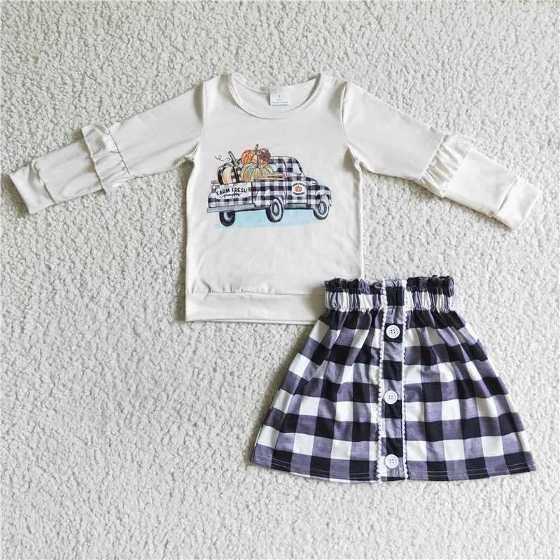 girls pumpkin tops plaid skirts sets GLD0070 Trendy Women's Oversized