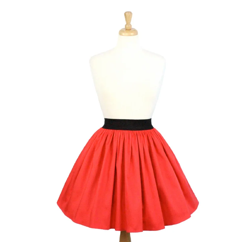 Solid Coral Red A-line Pleated Skirt #S-AP645 Laid - back Women's Style