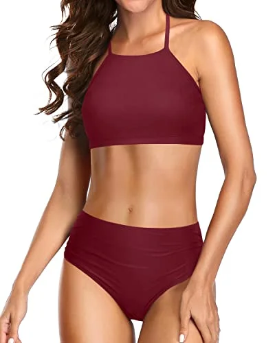 Adjustable Halter Tie String Bikini Sets For Women Bathing Suits-Maroon Sophisticated Women's Tailored Adjustable Halter Tie String Bikini Sets For Women Bathing Suits-Maroon Sophisticated Women's Tailored