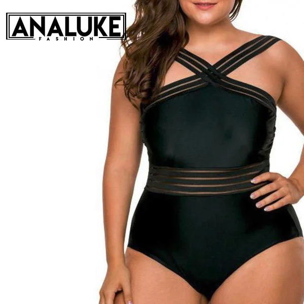 Big Size Sexy Bandage Black Swimwear Unique Women's Upcycled
