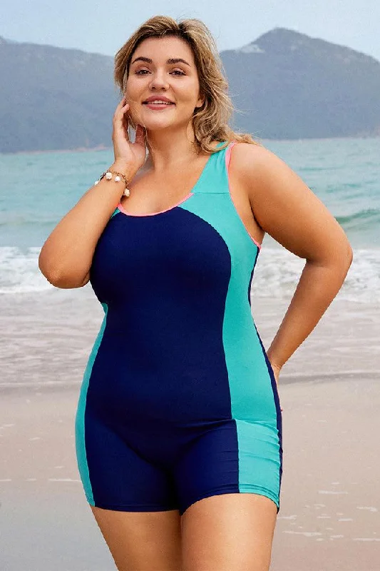 HN Women Plus Size Contrast Color Bathing Suit Hollowed-out Back Swimwear Laid - back Women's Style HN Women Plus Size Contrast Color Bathing Suit Hollowed-out Back Swimwear Laid - back Women's Style