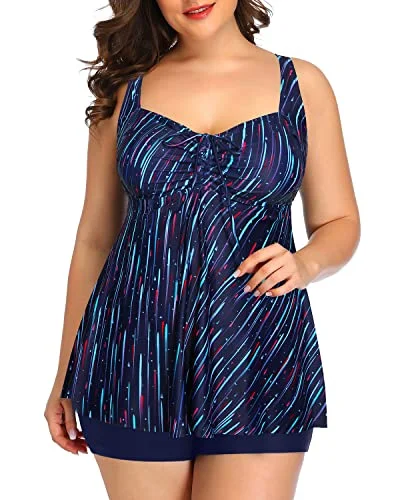 Bowknot Tankini Swimsuits For Women Cutout Back-Navy Blue Disco
