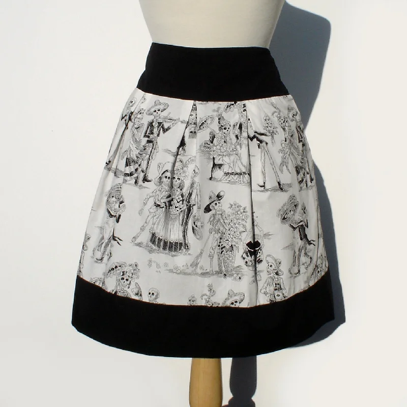 Black and White Catrina Skulls Day of the Dead Skirt #S-RS720 Monochromatic Office Style