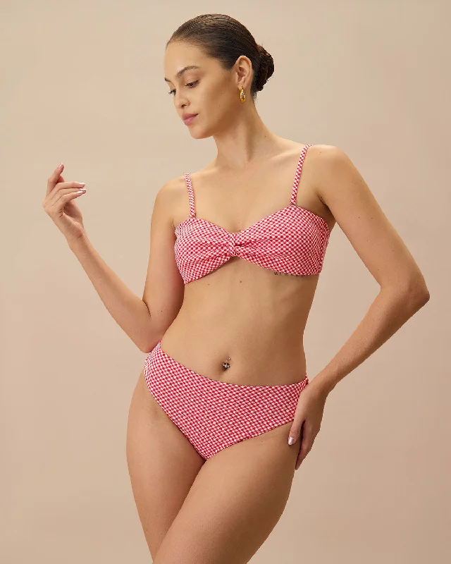 The Red Plaid Ruched Bikini Top Athletic Women's High - 