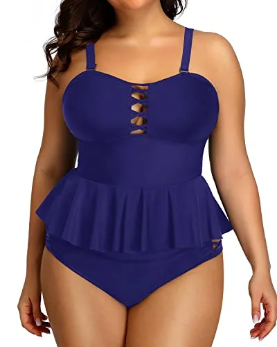 Plus Size Swimsuits Tummy Control Two Piece Bathing Suits For Women-Navy Blue Laid - back Women's Vibe Plus Size Swimsuits Tummy Control Two Piece Bathing Suits For Women-Navy Blue Laid - back Women's Vibe