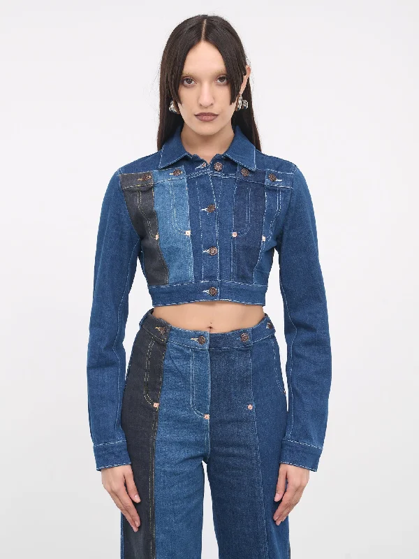 Denim Patchwork Jacket (J0501-3239-1888-BLUE) Dynamic Women's High - energy
