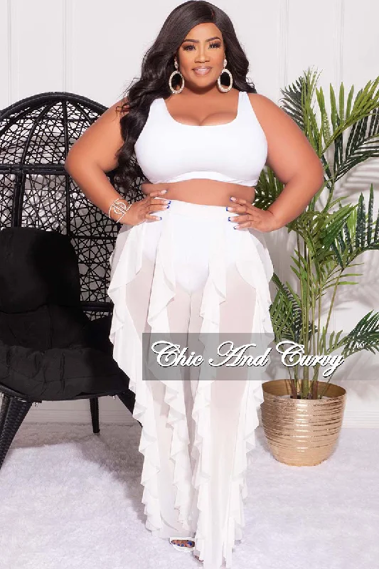 Final Sale Plus Size Plus Size Mesh Ruffle Pants in White (Pants Only) Preppy Women's College Final Sale Plus Size Plus Size Mesh Ruffle Pants in White (Pants Only) Preppy Women's College