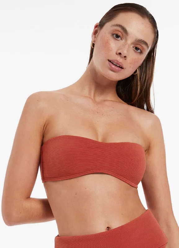 Isla Rib Minimal Bandeau Bikini Top - Russet Hip Women's Retro