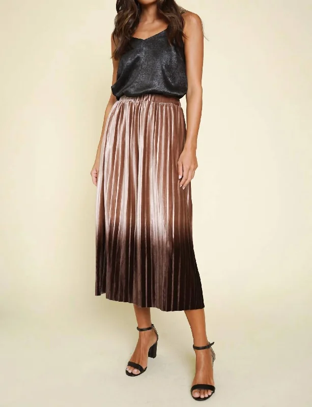 Velvet Ombre Pleated Skirt In Rose Gold Sleek Women's 