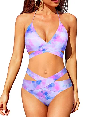 CutOut Women's 2 Piece Bikini Sets With High Waisted Bottoms-Color Tie Dye Practical Women's Multi - CutOut Women's 2 Piece Bikini Sets With High Waisted Bottoms-Color Tie Dye Practical Women's Multi -