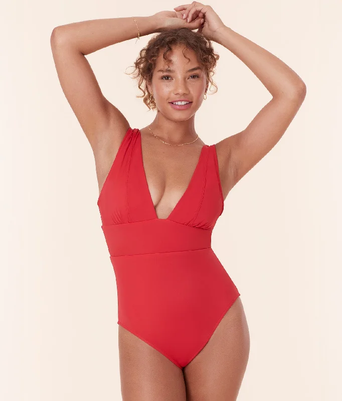The Mykonos One Piece - Eco Nylon - Cherry Red - Long Torso Cool Women's Distressed