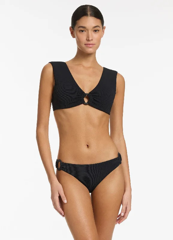 Isla Rib Trim Side Hipster Bikini Bottom - Black Scandinavian