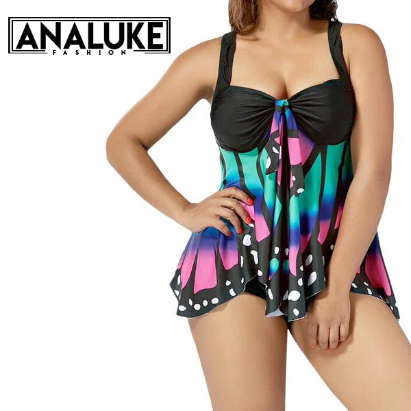 Plus Size Butterfly Printed Swimsuit Youthful Women's Pop