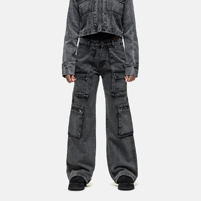 Industry Washed Grey Denim Jeans Edgy Women's Punk