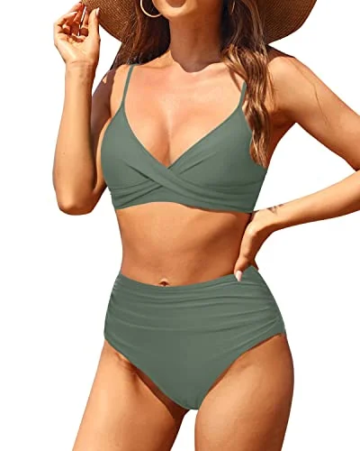 Women's Sexy Bikini Sets Suitable For Curvy Women And Large Bust Ladies-Army Green Compression Women's Sexy Bikini Sets Suitable For Curvy Women And Large Bust Ladies-Army Green Compression