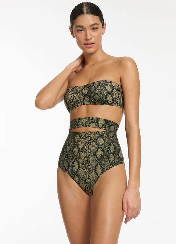 Python Minimal Bandeau Bikini Top - Olive Casual Women's Japanese 