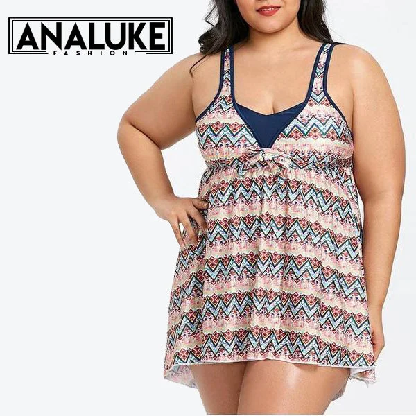 Plus Size Pattern Printed Swimsuit Artistic Women's Hand - painted