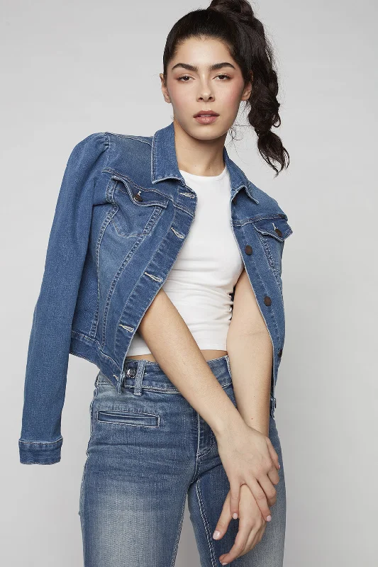 FARRAH -  Ladies Denim Trucker Jacket - Medium Blue Wash Preppy Women's College