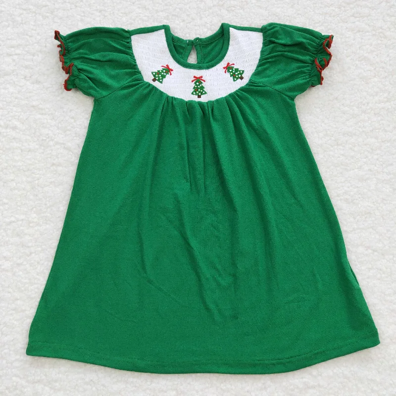 Kids girl green embroidery smocked dress GSD0432 performance