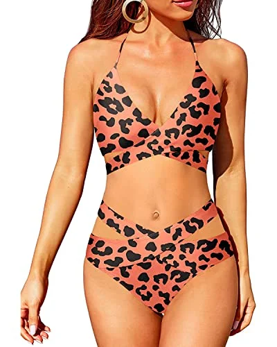 Flattering High Waisted Bikini Bottoms With Defined Waistline-Orange And Leopard Relaxed Women's Beachy Flattering High Waisted Bikini Bottoms With Defined Waistline-Orange And Leopard Relaxed Women's Beachy