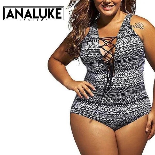 Big Size Vintage Print Monokini Swimsuit Dynamic Women's High - energy