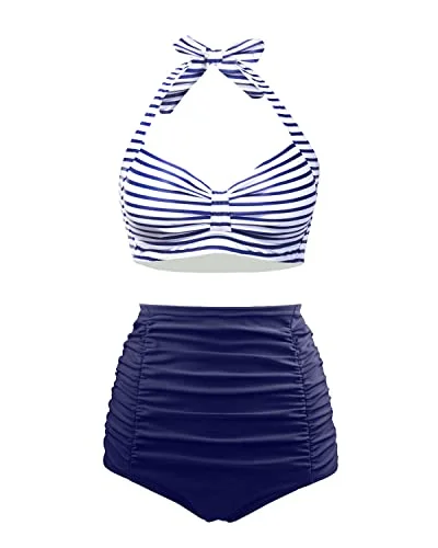Women's Ruched High Waisted Bikini Set Vintage Halter 2 Piece Swimsuit Dynamic Women's Moto Women's Ruched High Waisted Bikini Set Vintage Halter 2 Piece Swimsuit Dynamic Women's Moto