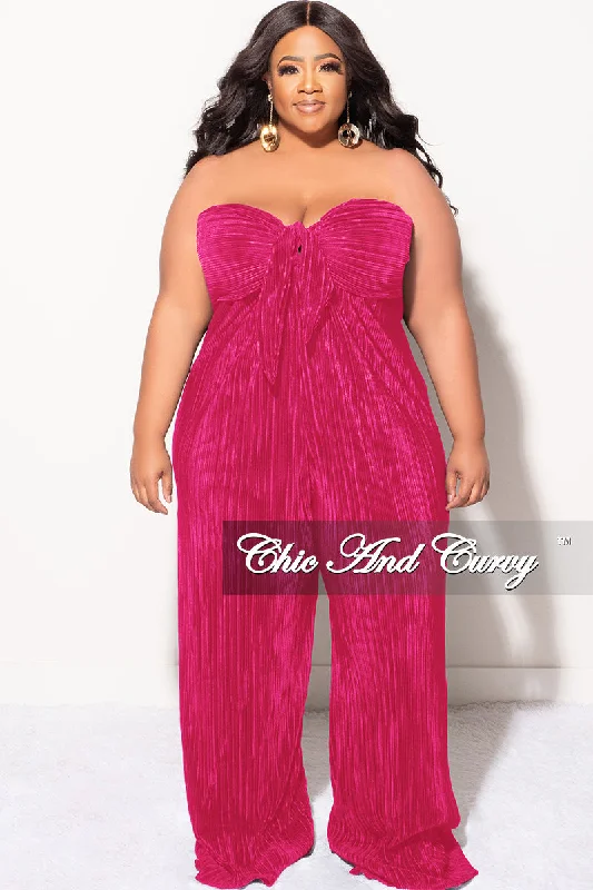 Final Sale Plus Size Strapless Pleated Jumpsuit Fuchsia Rugged Women's Outdoor 