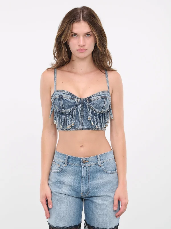 Fringe Denim Top (A0807-1295-BLUE) Athletic Women's High - 
