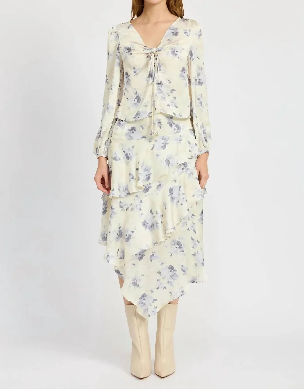 Petra Midi Skirt In Ivory Blue Gray Sustainable Organic