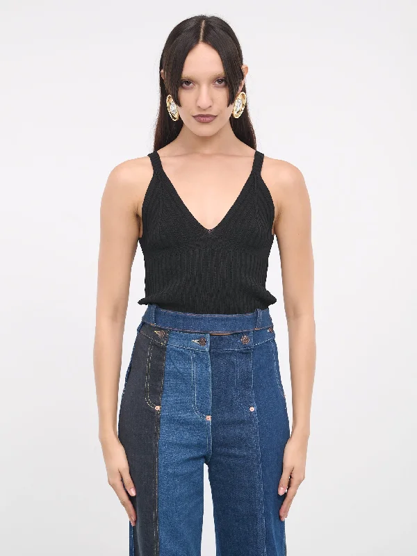 Denim Waistband Top (A0882-3206-1555-BLACK) Sleek Women's Metallic