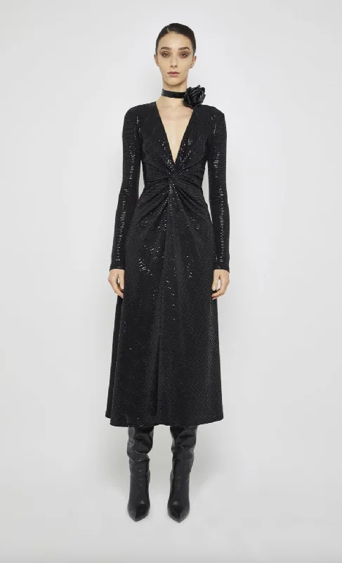 Long Sleeve Twist Front Dress Feminine Women's Soft 