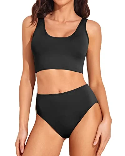 Two Piece Scoop Neck Bikini Set High Waisted Swimsuit for Women British Gentlewoman Style Two Piece Scoop Neck Bikini Set High Waisted Swimsuit for Women British Gentlewoman Style