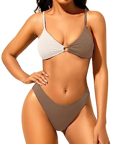 Two Piece Ribbed Bikini High Cut Cheeky Swimsuit Sporty Women's Athleisure 