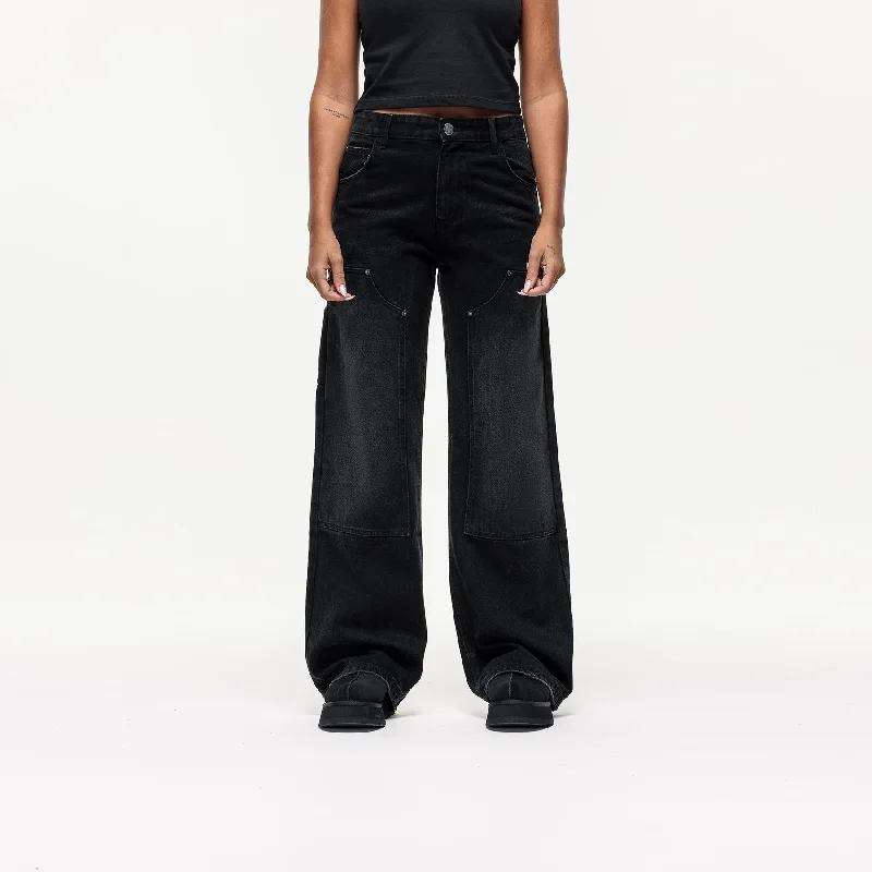 Washed Black Baggy Denim Jean Sharp Women's Italian