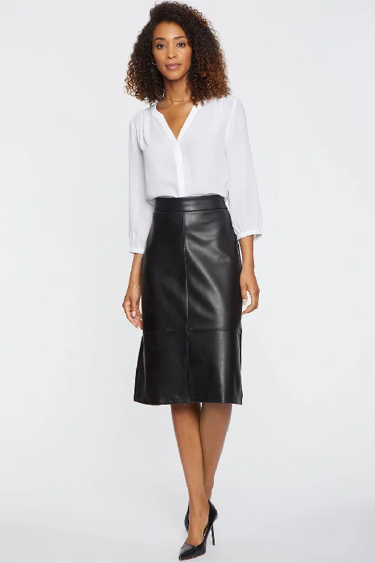 Faux Leather A-Line Skirt - Black British Gentlewoman Style