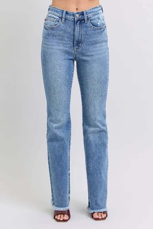 Judy Blue High Waist Fray Hem Bootcut Denim Jeans 82486 Laid - back Women's Vibe