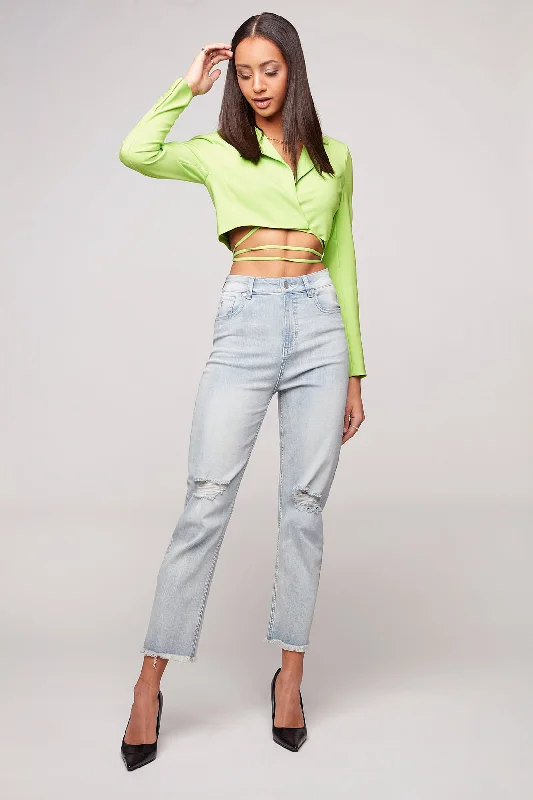 GIGI - Mom Jean - Blue Bleach Laid - back Women's Style