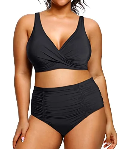 Plus Size High Waist Bikini Tummy Control Bathing Suits Twist Front Swimwear-Black Sharp Women's Italian Plus Size High Waist Bikini Tummy Control Bathing Suits Twist Front Swimwear-Black Sharp Women's Italian
