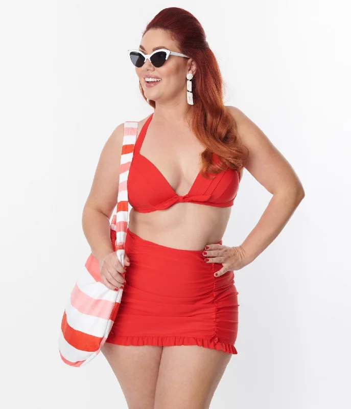Unique Vintage Plus Size Red Monroe Halter Swim Top Modern Women's 