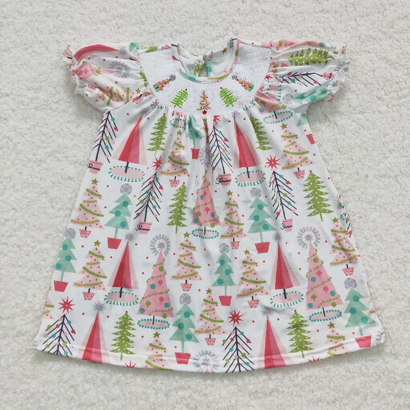 Christmas tree embroidery smocked dress GSD0440 Modern Women's 