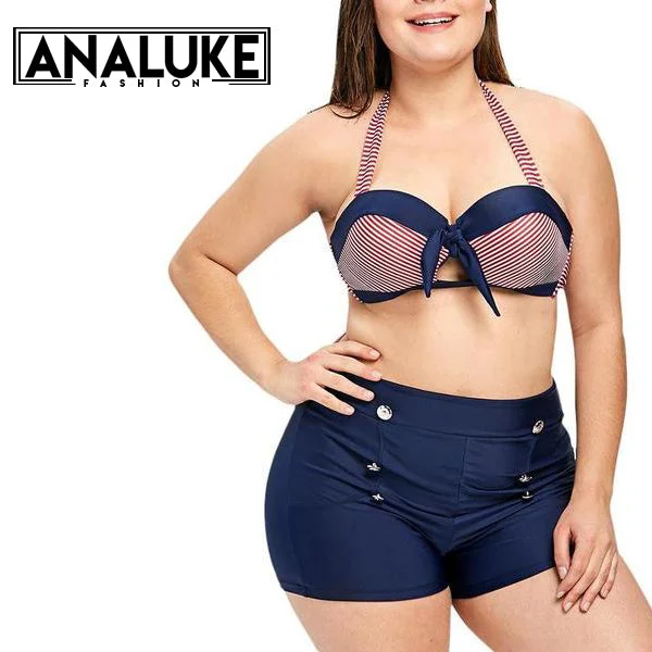 New Striped High Waist Swimsuit Classic Women's Pin - striped